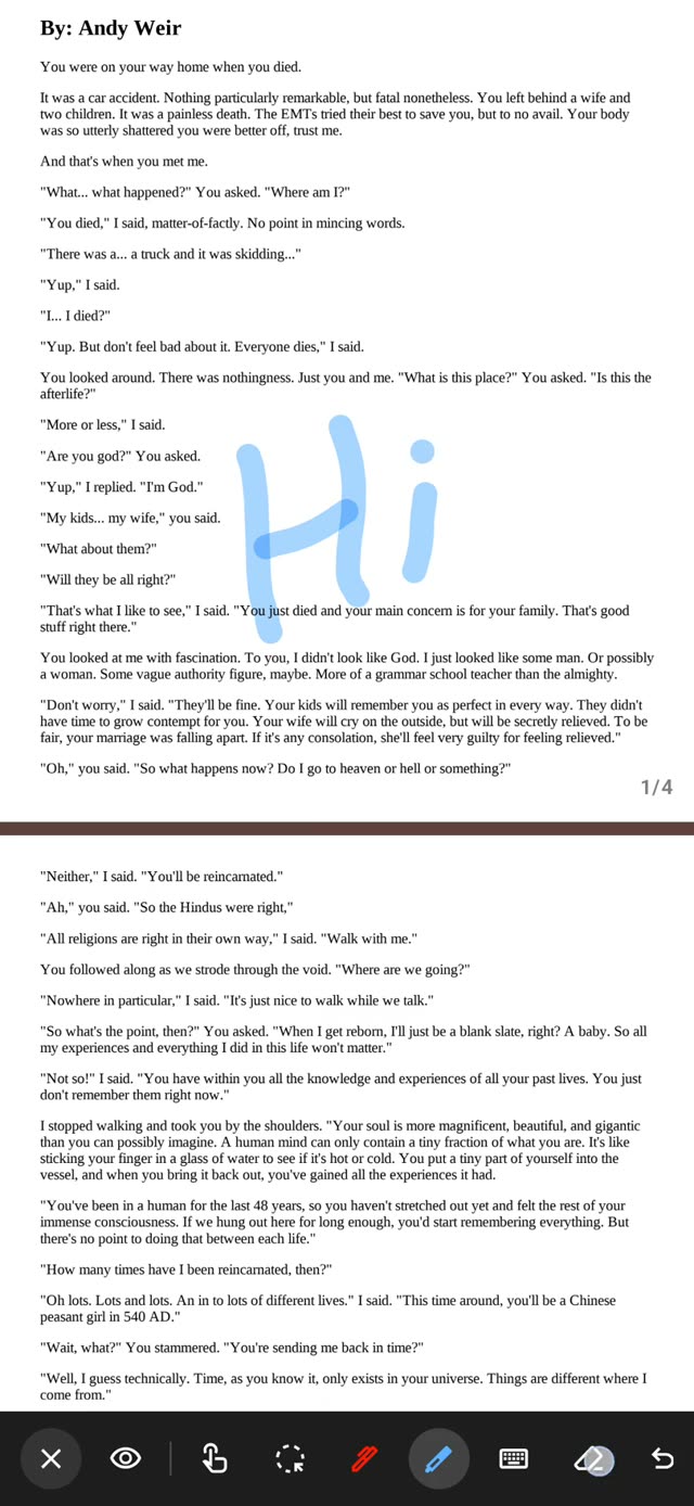 A PDF page with pen annotations and the tool bar open